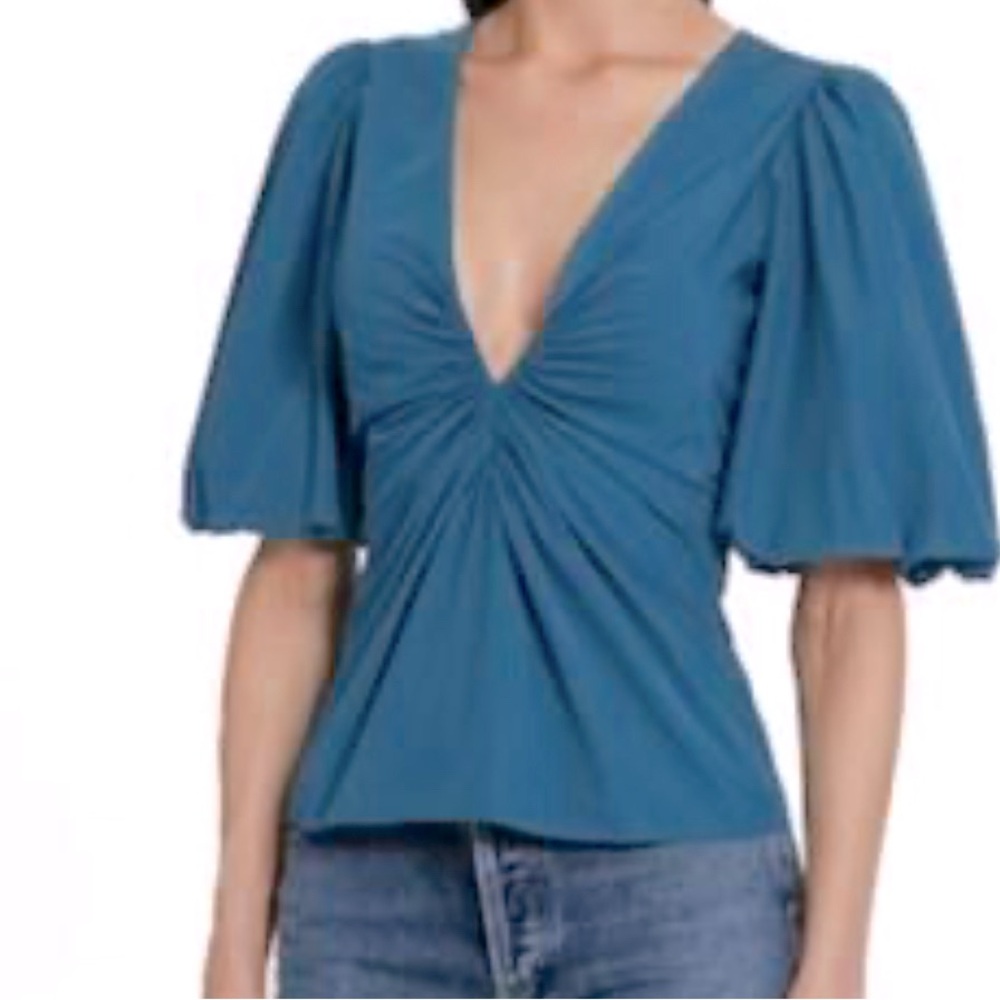 Banana Republic Bluegree. V-Neck Puff Sleeve Empire waist Blouse Women’s Largre